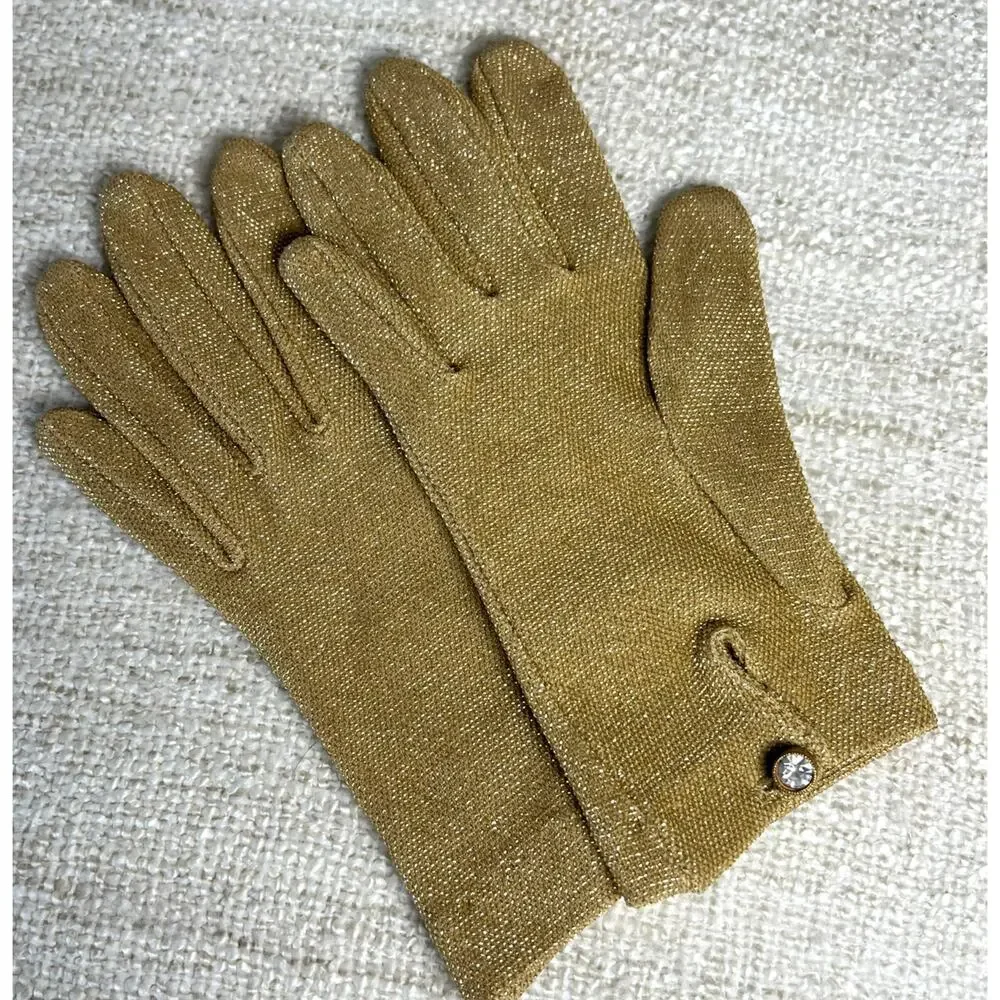 1960's Vintage Rhinestone Gold Tone Shimmery Opera Gloves. S/M Slight Stretch